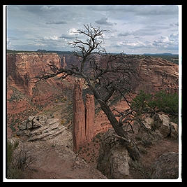 A view of the Spider Rock in Canyon de Chelly.  This is where the spider woman came down and taught the Navajo how to weave.